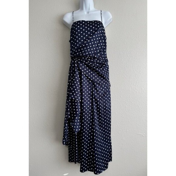 Keepsake foolish jumpsuit satin navy blue white polka dots sleeveless drape 6 - Picture 3 of 13